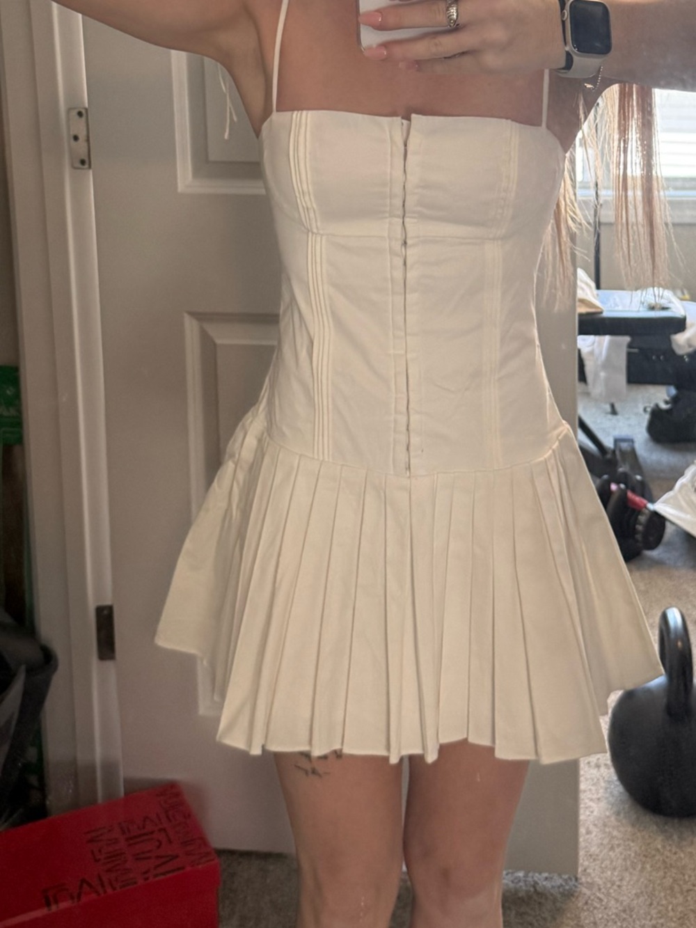Edikted White Pleated Mini Dress with Corset Bodice